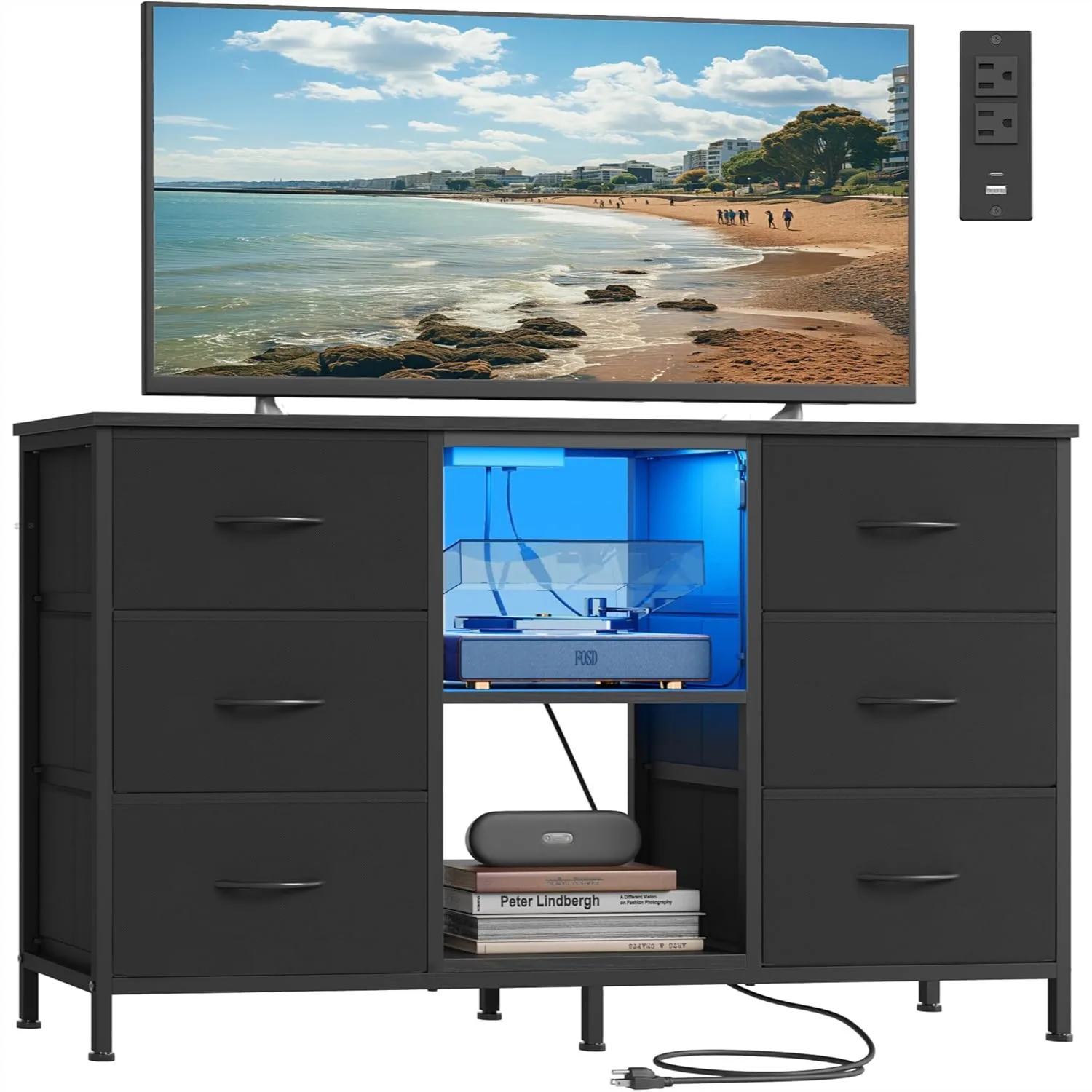 TV Stand for TVs Up to 55 Inches, 6 Drawers & 2 Shelves, Modern Media Console with LED Lights and Power Outlets, Ink Black
TV Stand for TVs Up to 55 Inches, 6 Drawers & 2 Shelves, Modern Media Console with LED Lights and Power Outlets, Ink Black