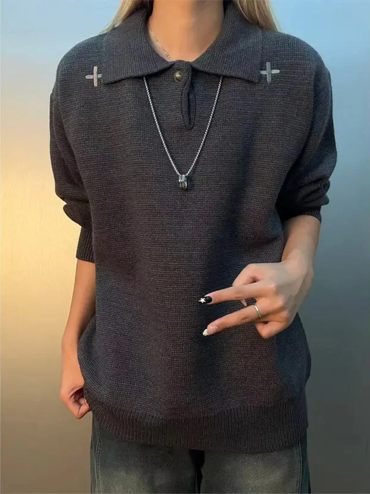 American Retro Embroidered Ne Sweater Men's Thiened Lazy Sle Knitted Winter irt Flip Collar Woolen Yarn Sweater
American Retro Embroidered Ne Sweater Men's Thiened Lazy Sle Knitted Winter irt Flip Collar Woolen Yarn Sweater