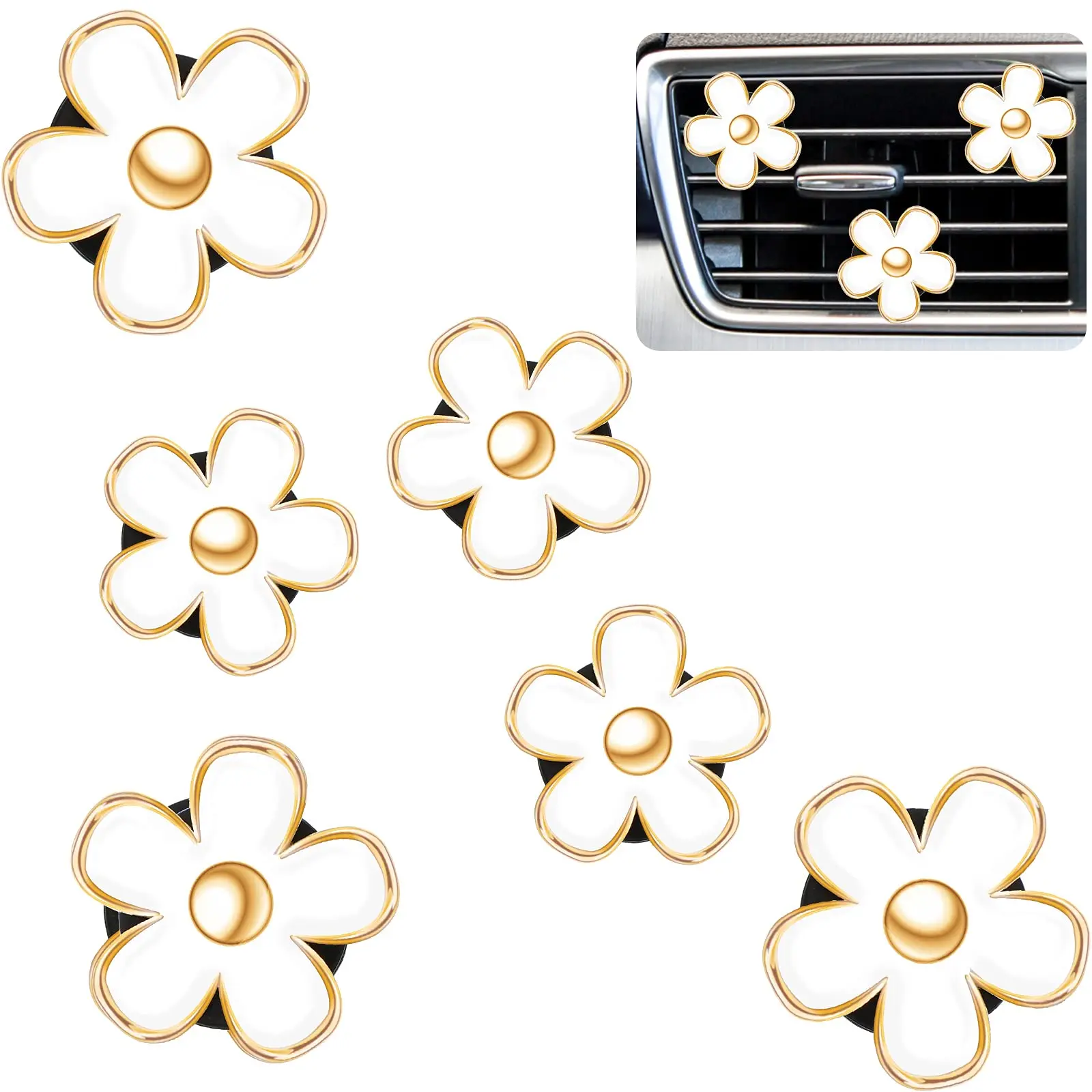 4 Pack White Daisy Car Air Freshener Vent Clips, Cute Flower Alloy Car Air Vent Perfume Diffuser Clips, Elegant Women Car Interior Decor Accessories with Replaceable Fragrance Pads
4 Pack White Daisy Car Air Freshener Vent Clips, Cute Flower Alloy Car Air Vent Perfume Diffuser Clips, Elegant Women Car Interior Decor Accessories with Replaceable Fragrance Pads