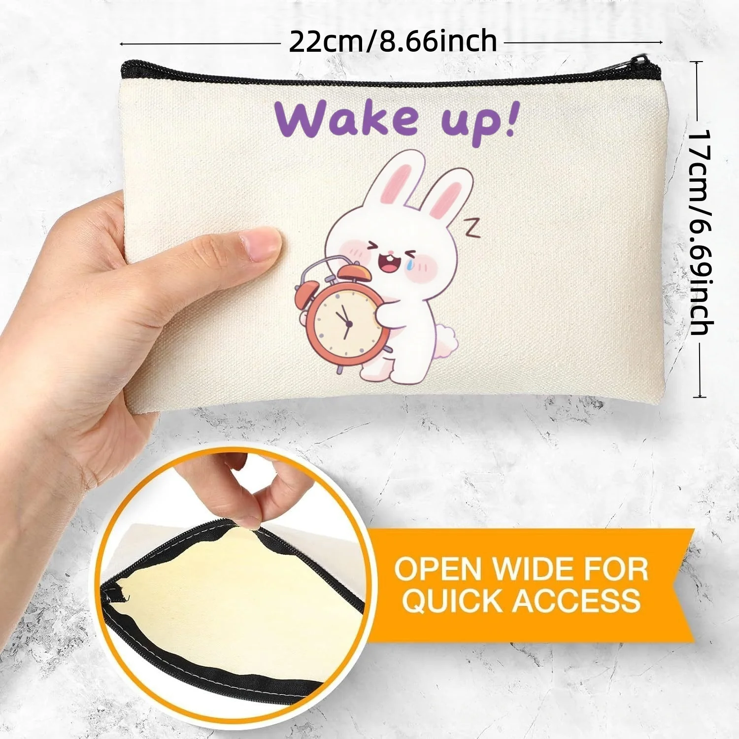 1PC Cute "Wake Up!" Bunny with Alarm Clock Canvas Makeup Bag, Double Sided Cosmetic Pouch
1PC Cute "Wake Up!" Bunny with Alarm Clock Canvas Makeup Bag, Double Sided Cosmetic Pouch