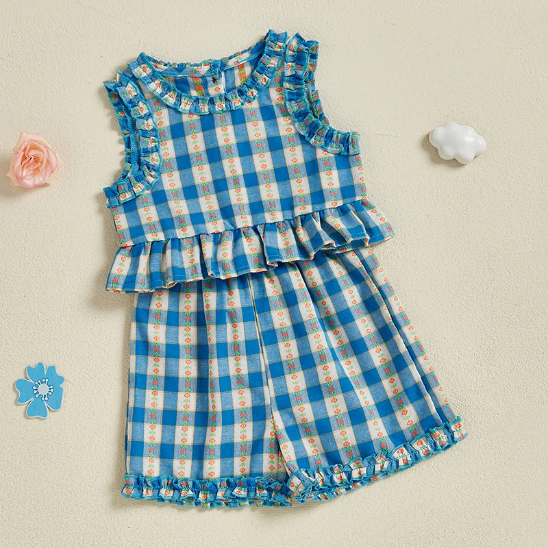 Tregren Toddler Infant Girls Summer Outfit Plaid Floral Print Sleeveless Round Neck Tank Tops with Elastic Waist Shorts 2Pcs Set
Tregren Toddler Infant Girls Summer Outfit Plaid Floral Print Sleeveless Round Neck Tank Tops with Elastic Waist Shorts 2Pcs Set