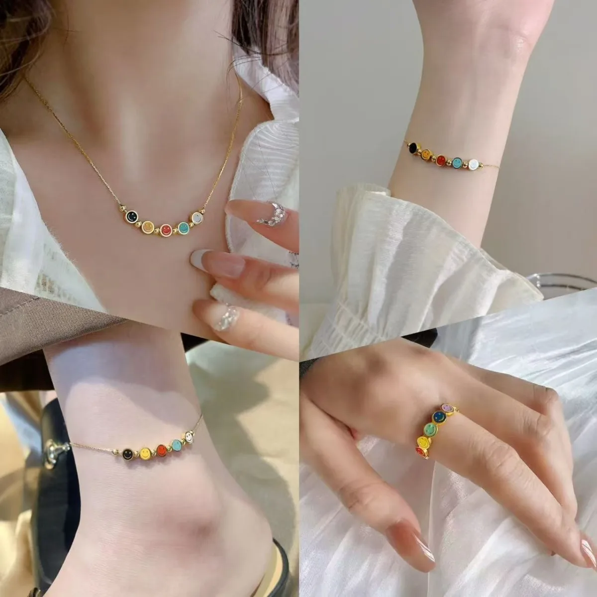 Trendy Colorful Smiling Face Shaped Anklet Bracelet Ring for Women Girls Gold Plated Stainless Steel Fashion Luxurious Jewelry
Trendy Colorful Smiling Face Shaped Anklet Bracelet Ring for Women Girls Gold Plated Stainless Steel Fashion Luxurious Jewelry