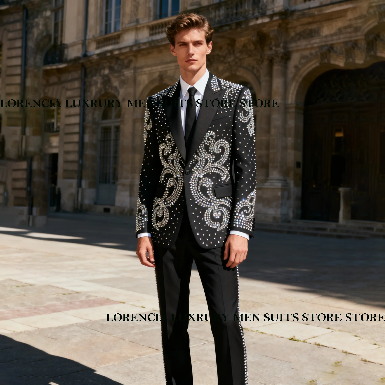 Customized Sparkly Rhinestones Beaded Men Suits Slim Fit Wedding Tuxedos 3 Pieces Sets Groom Male Blazers Peak Lapel Ropa hombre
Customized Sparkly Rhinestones Beaded Men Suits Slim Fit Wedding Tuxedos 3 Pieces Sets Groom Male Blazers Peak Lapel Ropa hombre