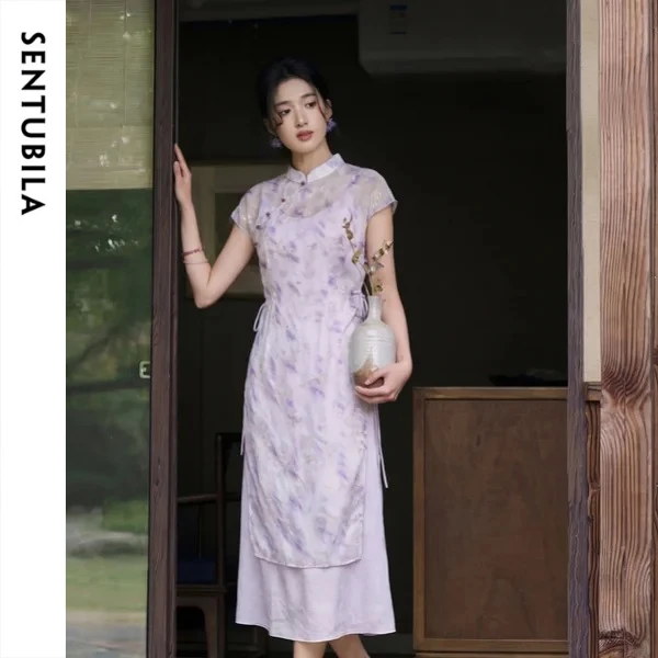 SENTUBILA Women's Elegant Purple Jacquard Embroidery 2 Piece Set New Chinese Style Stand Collar 2 in 1 Dress Satin 162ZJ6118
SENTUBILA Women's Elegant Purple Jacquard Embroidery 2 Piece Set New Chinese Style Stand Collar 2 in 1 Dress Satin 162ZJ6118