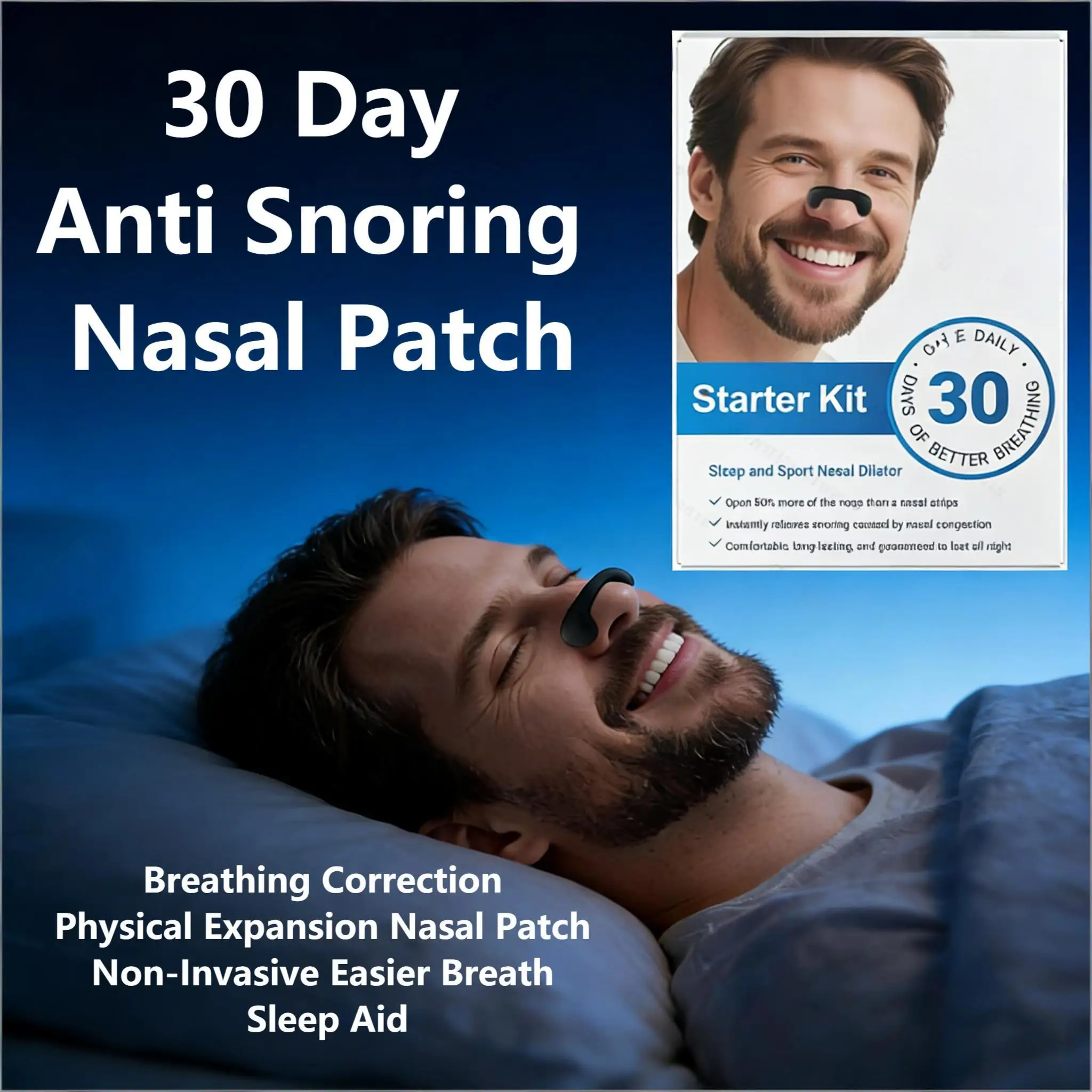 30-дневный набор носовых пластырей против храпа, коррекция дыхания, физическое расширение, носовой пластырь, неинвазивный, легче средство для дыхания, сна
30-дневный набор носовых пластырей против храпа, коррекция дыхания, физическое расширение, носовой пластырь, неинвазивный, легче средство для дыхания, сна