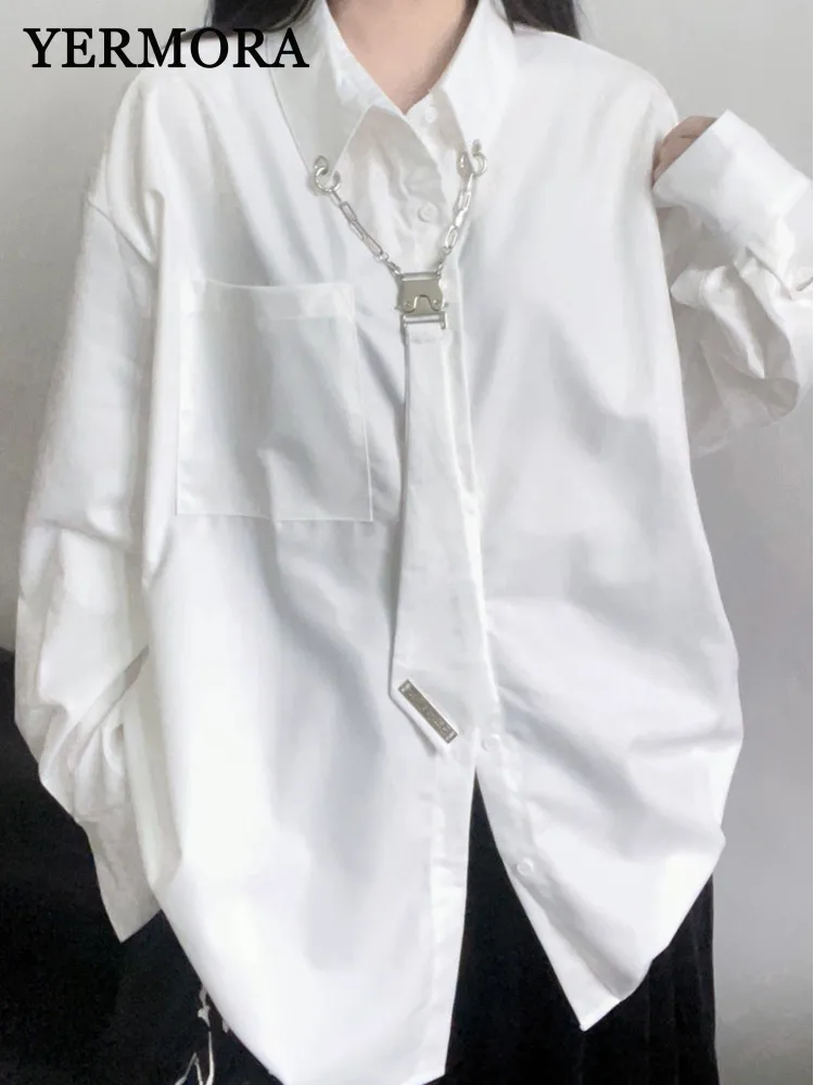 YERMORA White Necktie Pocket Blouse For Women Lapel Long Sleeve Loose Fit Shirt Fashion Tide Spring Autumn 2025 New A434
YERMORA White Necktie Pocket Blouse For Women Lapel Long Sleeve Loose Fit Shirt Fashion Tide Spring Autumn 2025 New A434