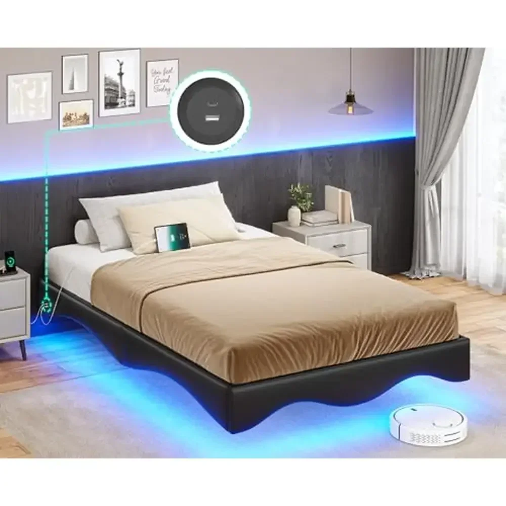 Каркас полной кровати с зарядной станцией Светодиодные RGB-подсветки с дистанционным управлением Современная кровать-платформа со скрытыми опорами и волнистым дизайном
Каркас полной кровати с зарядной станцией Светодиодные RGB-подсветки с дистанционным управлением Современная кровать-платформа со скрытыми опорами и волнистым дизайном