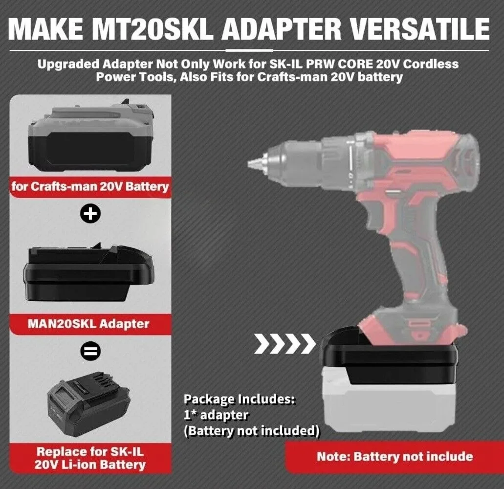 for Craftsman 20v Battery work on for SKIL Tool Adapter for Craftsman 20V V20 Li-ion Battery Converter to for SKIL 20V Drill
for Craftsman 20v Battery work on for SKIL Tool Adapter for Craftsman 20V V20 Li-ion Battery Converter to for SKIL 20V Drill