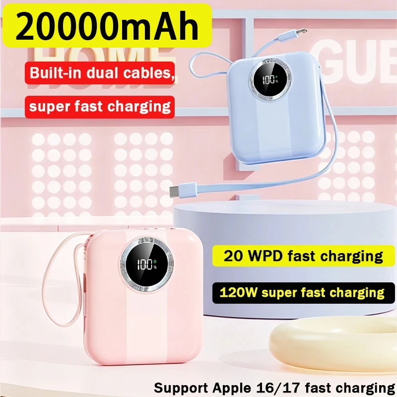 Mobile power supply 20000mAh 120w fast charging, built-in dual wires, two-way fast charging, suitable for Apple and Samsung
Mobile power supply 20000mAh 120w fast charging, built-in dual wires, two-way fast charging, suitable for Apple and Samsung