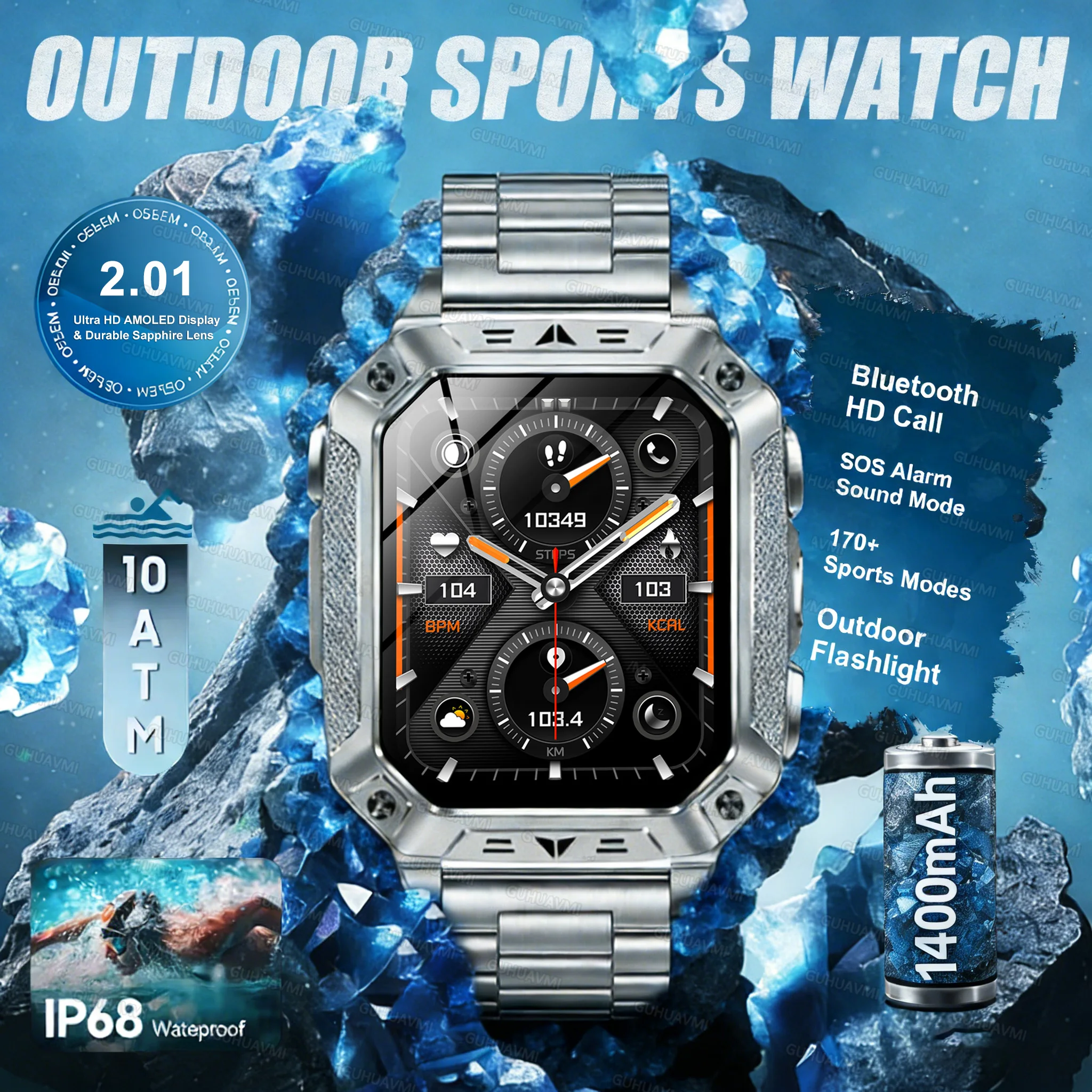 2026 New 1400mAh Battery Outdoor 170+Sports SmartWatch 10ATM Waterproof Flashlight Bluetooth Call Health Monitor Smartwatchs Men
2026 New 1400mAh Battery Outdoor 170+Sports SmartWatch 10ATM Waterproof Flashlight Bluetooth Call Health Monitor Smartwatchs Men