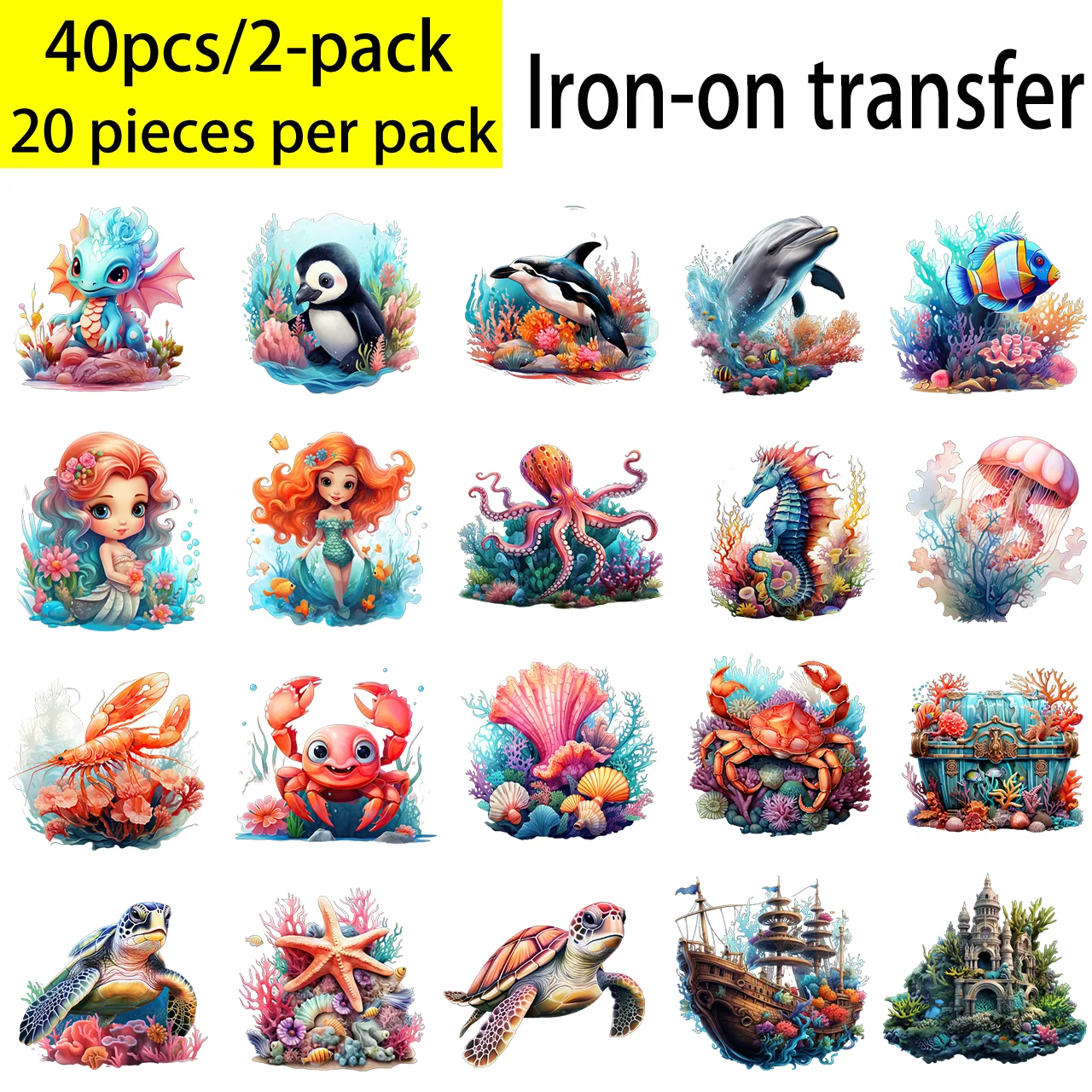 20 DIY marine animal transfer stickers, DTF heat transfer patterns, wrinkle-free, suitable for masks, jeans, backpacks, etc.
20 DIY marine animal transfer stickers, DTF heat transfer patterns, wrinkle-free, suitable for masks, jeans, backpacks, etc.