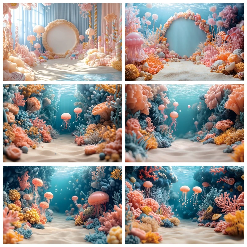 Underwater World Jellyfish Coral Baby 1st Birthday Party Backdrop Photography Pearl Shell Gir's Portrait Photographic Background
Underwater World Jellyfish Coral Baby 1st Birthday Party Backdrop Photography Pearl Shell Gir's Portrait Photographic Background