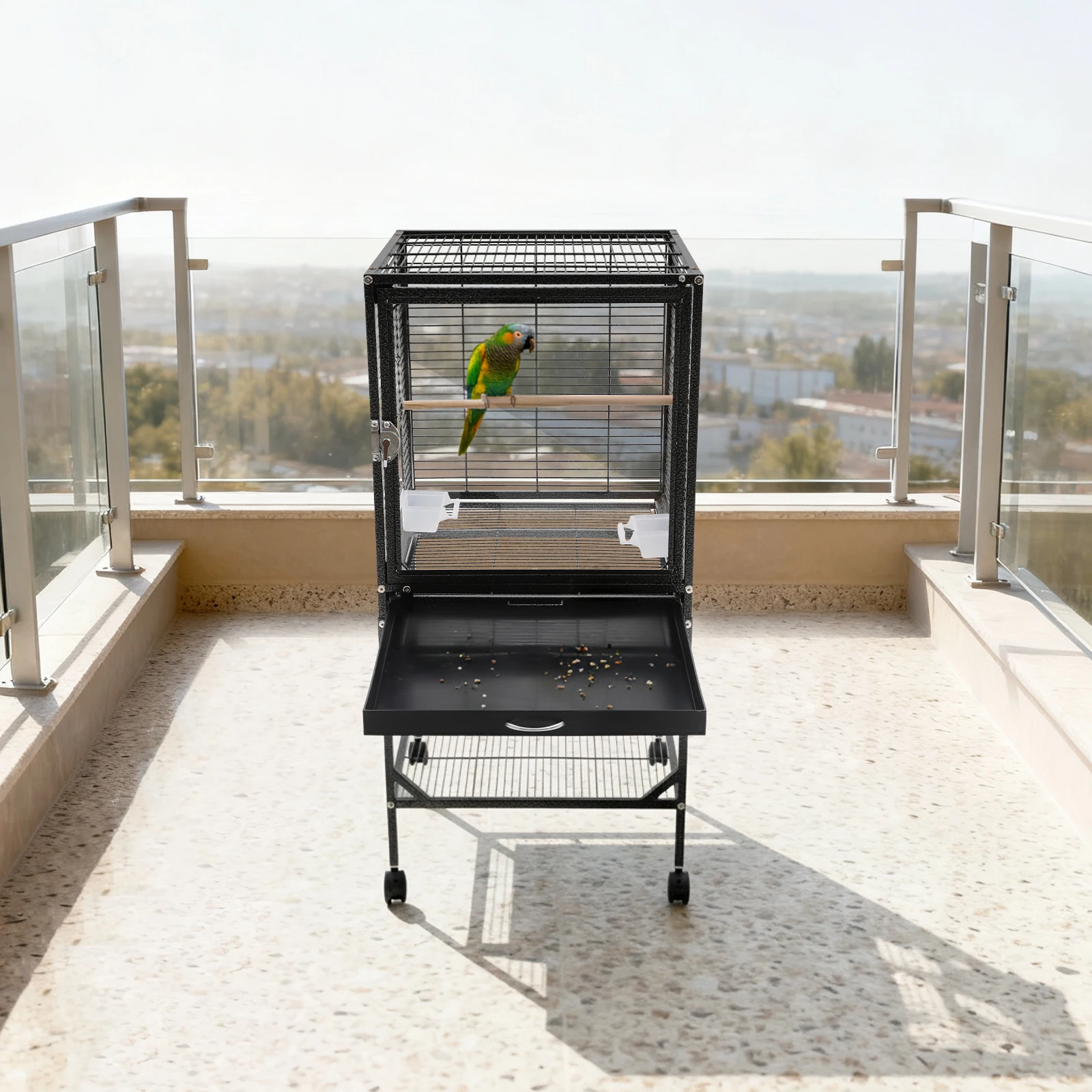 Black Portable Metal Bird Cage,Mobile Bird Cage With Storage Shelf, Metal Bird Cage With 4 Universal Wheels
Black Portable Metal Bird Cage,Mobile Bird Cage With Storage Shelf, Metal Bird Cage With 4 Universal Wheels