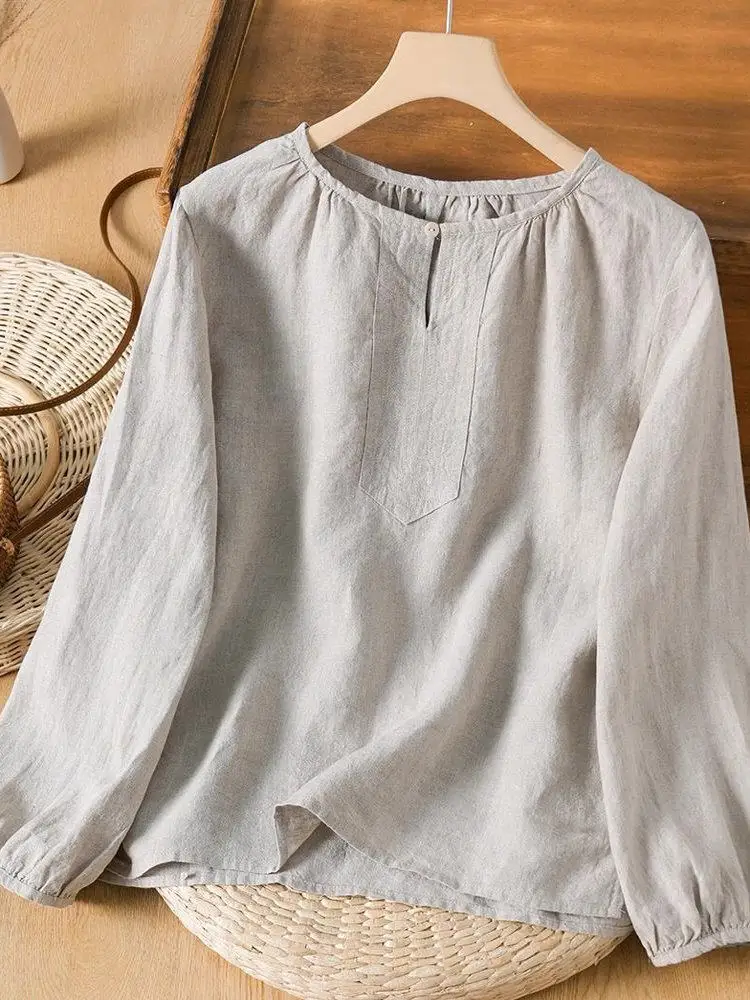 Women's Solid Loose Casual Long Sleeve Blouse Wrinkle Round Neck Lantern Style Cotton Linen Shirt Women Chinese Clothing CN-212
Women's Solid Loose Casual Long Sleeve Blouse Wrinkle Round Neck Lantern Style Cotton Linen Shirt Women Chinese Clothing CN-212