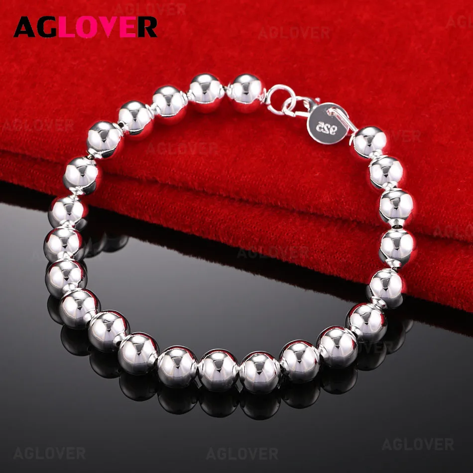 AGLOVER 925 Sterling Silver 8mm Smooth Beads Bracelet Charming Fashion Personality Woman Wedding Gift Party Jewelry
AGLOVER 925 Sterling Silver 8mm Smooth Beads Bracelet Charming Fashion Personality Woman Wedding Gift Party Jewelry