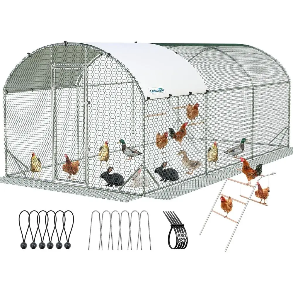 18x9x6.6ft Metal Chicken Coop with Climbing Ladder, Walk-in Outdoor Cage, PVC Coated Wire, Waterproof UV-Resistant Cover
18x9x6.6ft Metal Chicken Coop with Climbing Ladder, Walk-in Outdoor Cage, PVC Coated Wire, Waterproof UV-Resistant Cover