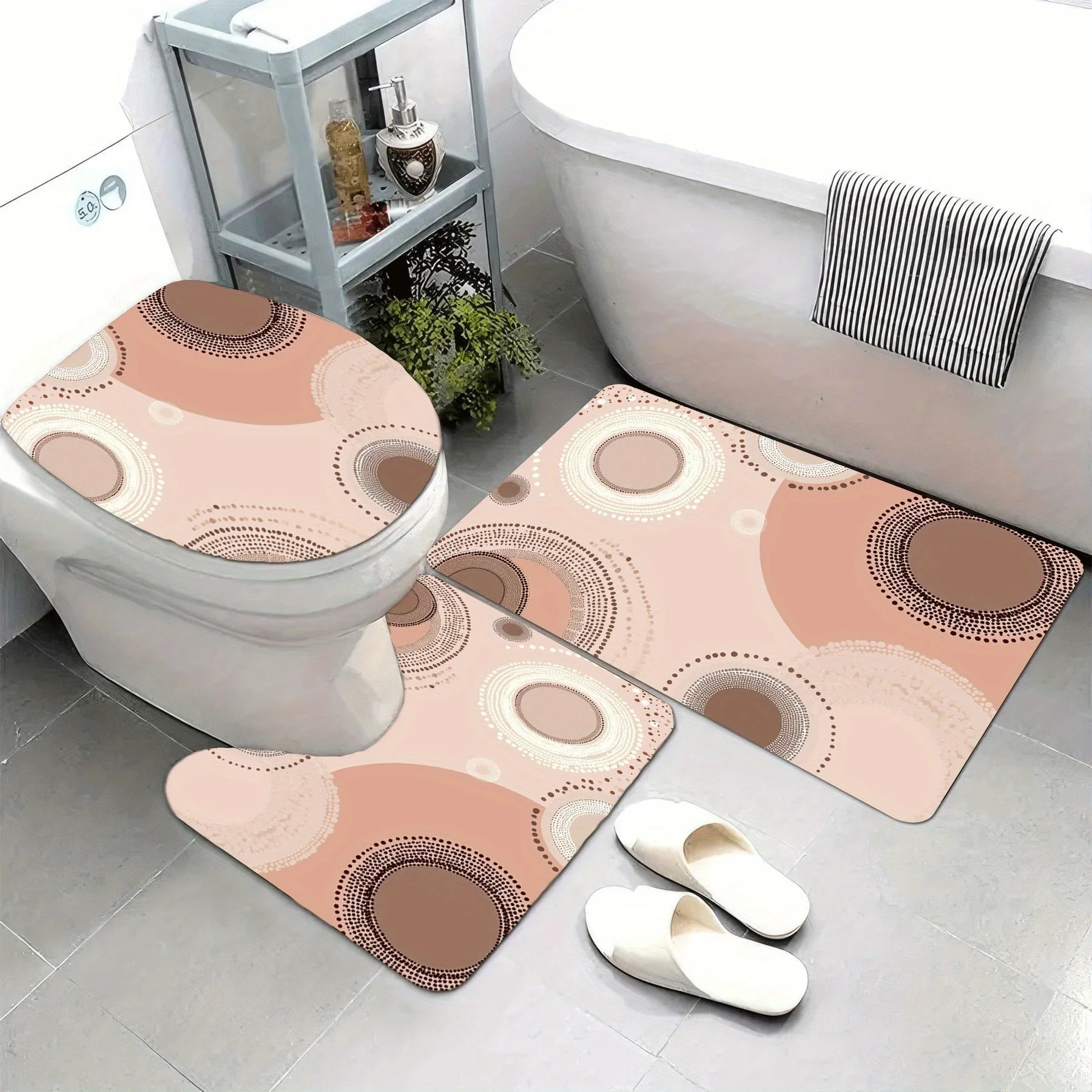 3pc Pink polka dot bathroom set, U-shaped mat, non-slip mat, toilet seat cover, suitable for bathroom decoration.
3pc Pink polka dot bathroom set, U-shaped mat, non-slip mat, toilet seat cover, suitable for bathroom decoration.