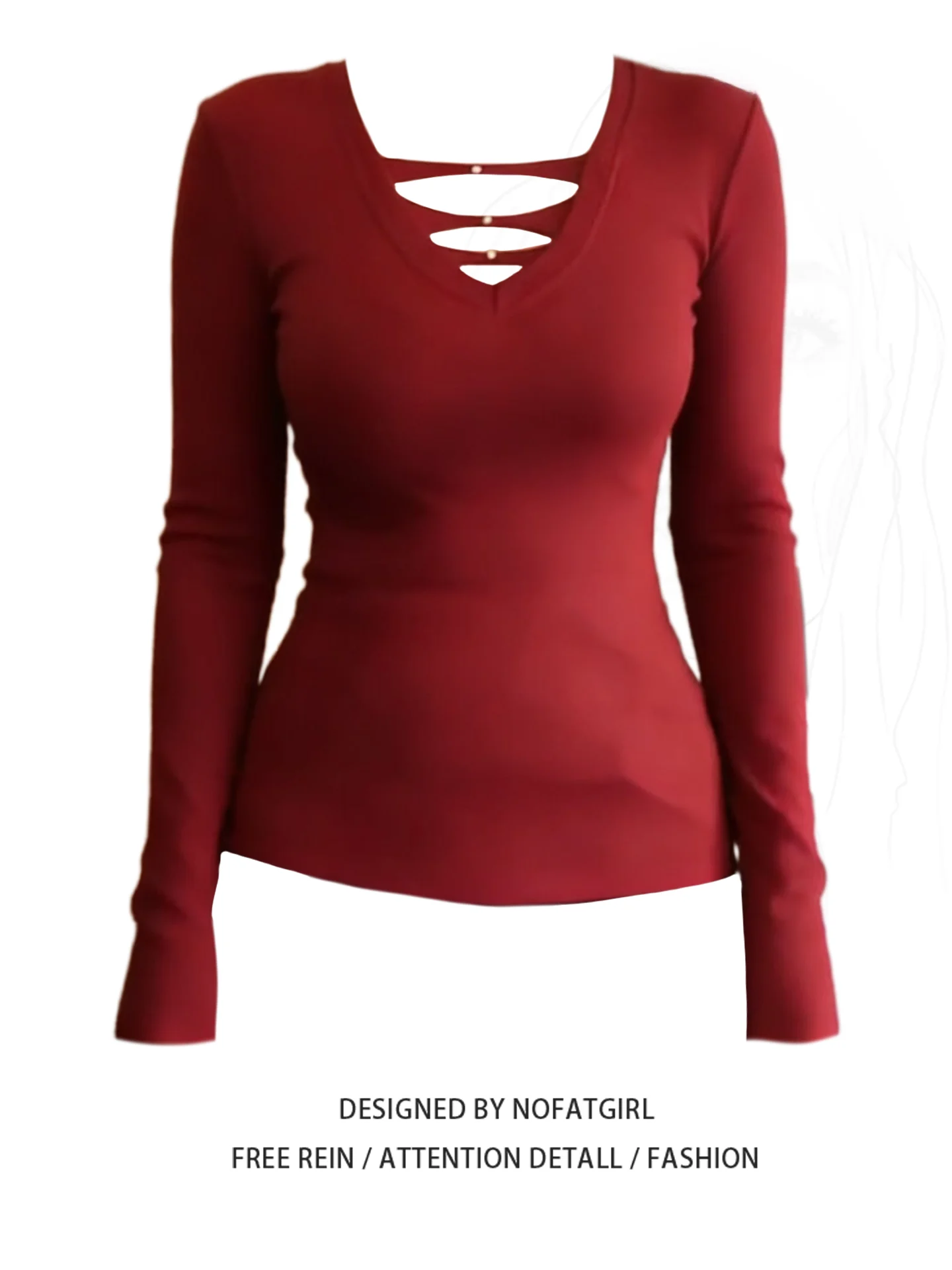 plus Size Women's Red V-Neck Long Sleeve Hollow out Base Shirt Slimming Versatile Early Spring Fashionable Inner Wear Top
plus Size Women's Red V-Neck Long Sleeve Hollow out Base Shirt Slimming Versatile Early Spring Fashionable Inner Wear Top