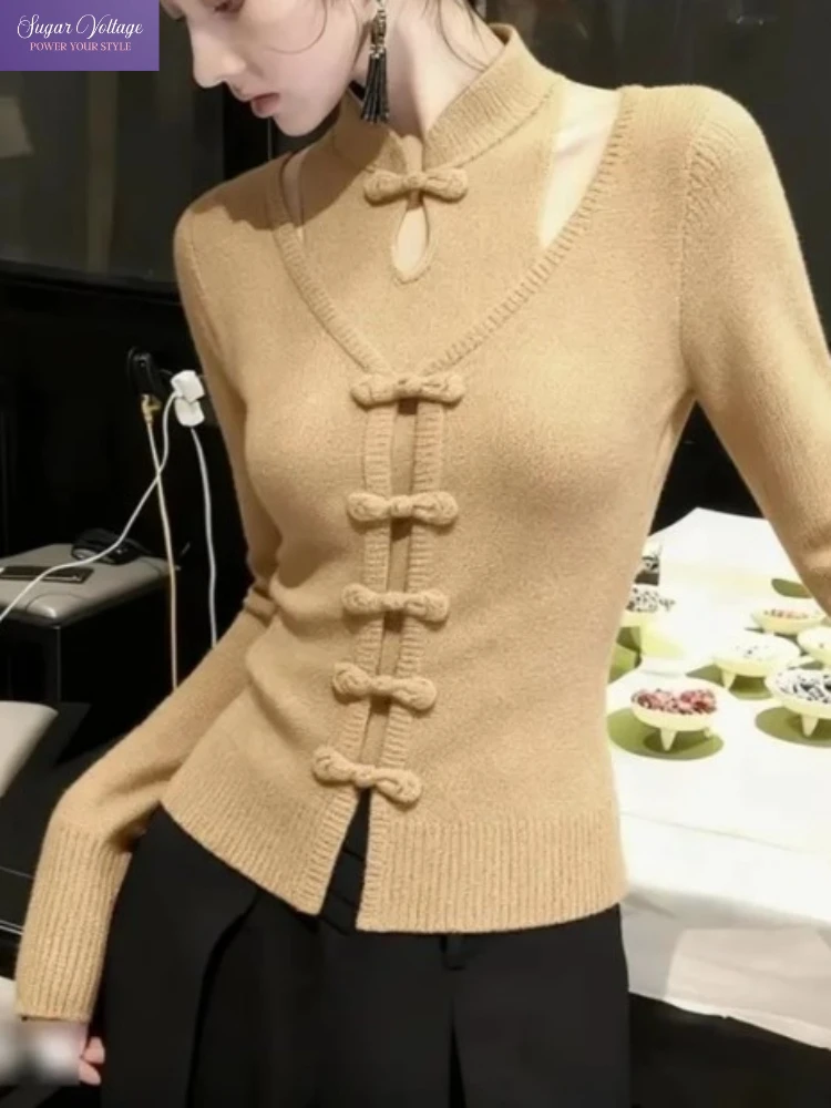 Осенние модные винтажные тонкие вязаные топы женские облегающие с длинным рукавом цвета хаки с воротником-стойкой полый дизайн пуловер элегантный эстетичный
Осенние модные винтажные тонкие вязаные топы женские облегающие с длинным рукавом цвета хаки с воротником-стойкой полый дизайн пуловер элегантный эстетичный