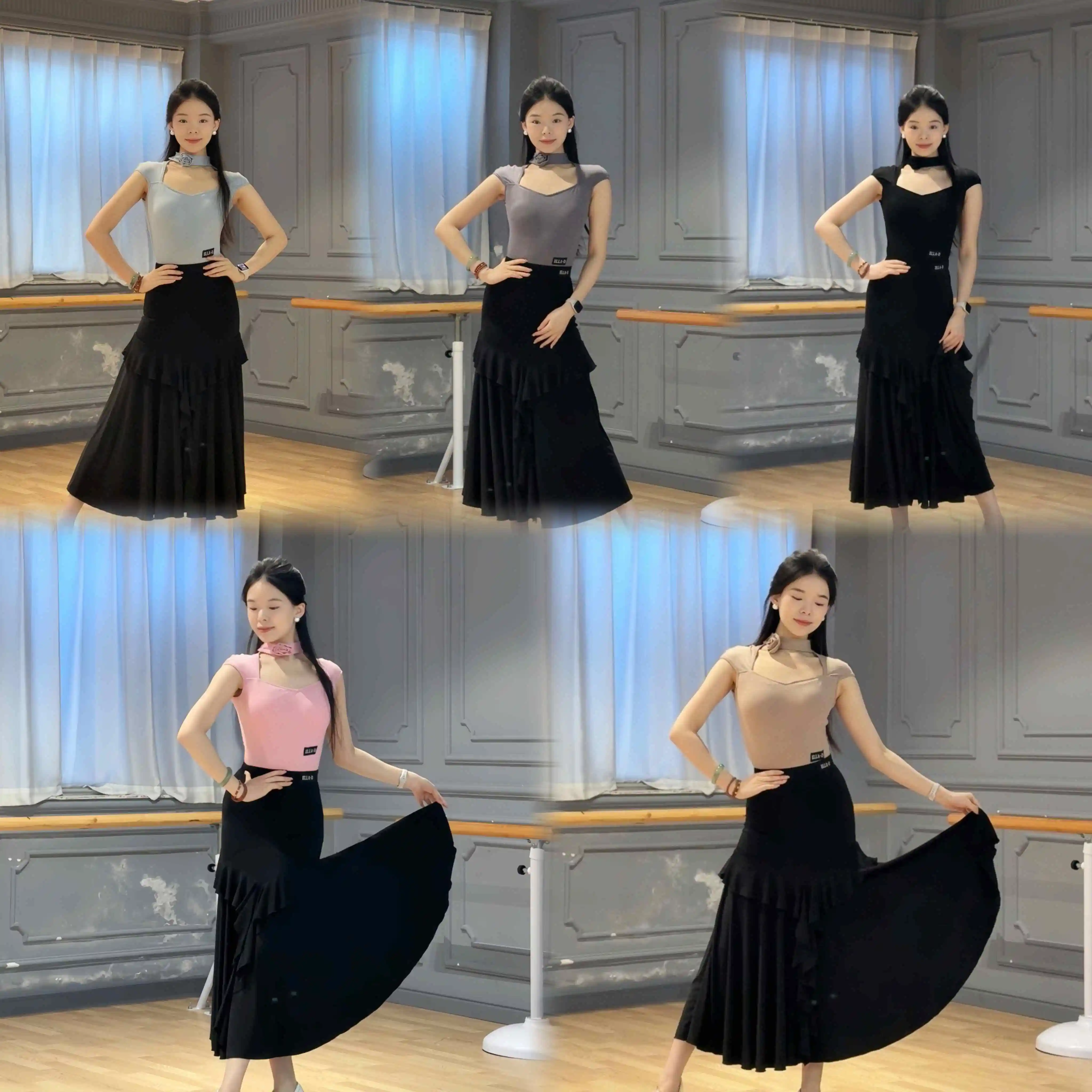 Latin Dance Clothes Women Ballroom Dance Practice Clothing Short Sleeves Tops Black Ruffled Skirt Adult Waltz Dance Wear NV22394
Latin Dance Clothes Women Ballroom Dance Practice Clothing Short Sleeves Tops Black Ruffled Skirt Adult Waltz Dance Wear NV22394