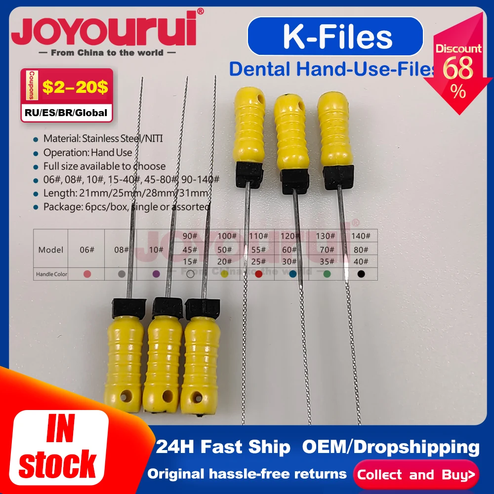 10 упаковок файлов Endo K # 6 # 8 # 10 # 15 # 20 # 25 # 30 # 15-40 # 45-80 Стоматологический корневой канал из нержавеющей стали, ручное использование, прочный эндодонтия 25 мм
10 упаковок файлов Endo K # 6 # 8 # 10 # 15 # 20 # 25 # 30 # 15-40 # 45-80 Стоматологический корневой канал из нержавеющей стали, ручное использование, прочный эндодонтия 25 мм