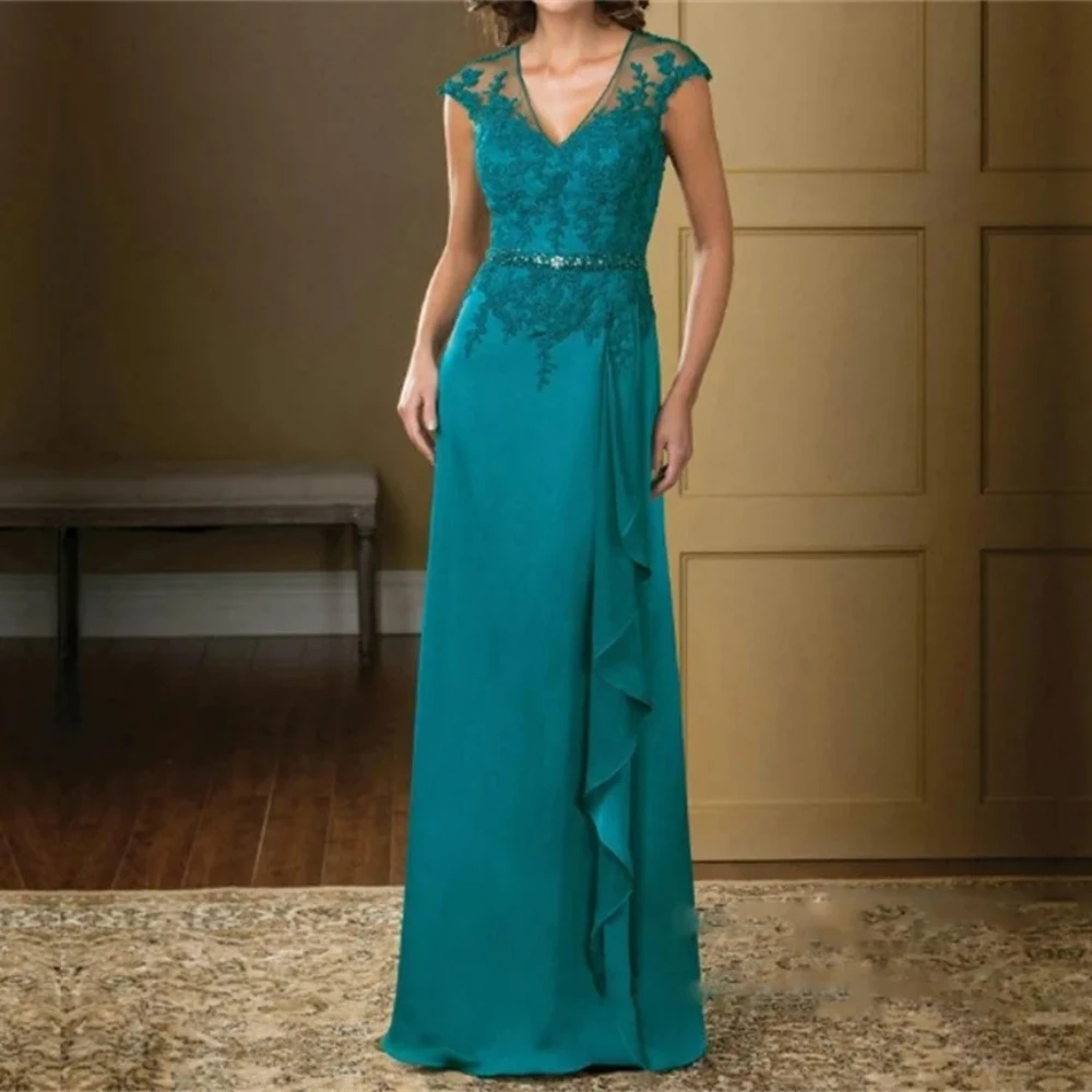 Elegant A-Line Mother of The Bride Dress Customized V-Neck Lace Appliques Chiffon Ruffles Belt Long Wedding Guest Dresses
Elegant A-Line Mother of The Bride Dress Customized V-Neck Lace Appliques Chiffon Ruffles Belt Long Wedding Guest Dresses