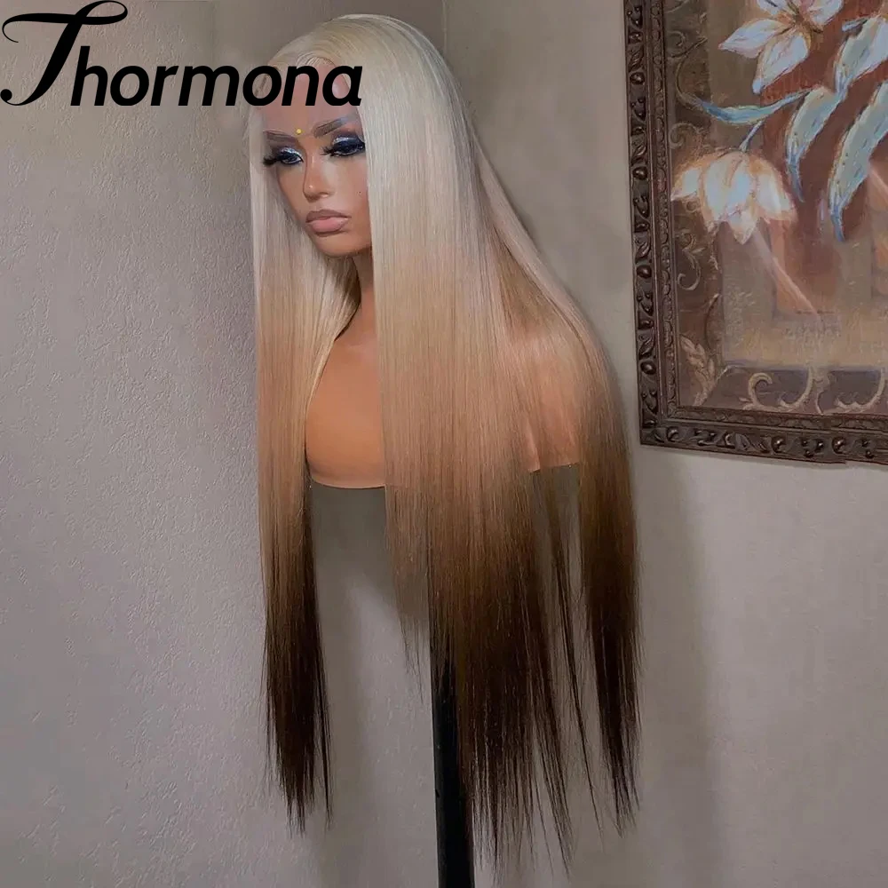 Ombre Colored Lace Front Wig Synthetic Brown Wig Blonde 613 Roots With Black Ends Long Straight Transparent Lace Frontal Wig
Ombre Colored Lace Front Wig Synthetic Brown Wig Blonde 613 Roots With Black Ends Long Straight Transparent Lace Frontal Wig