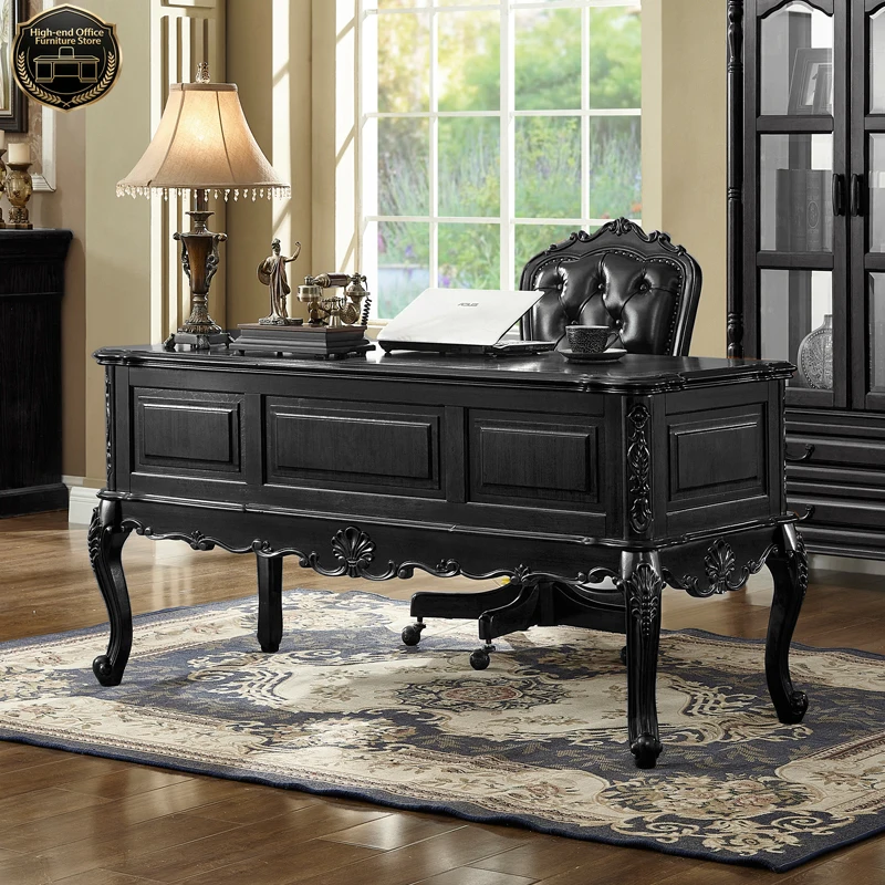 French retro black desk medieval solid wood home study bedroom European boss office computer writing desk
French retro black desk medieval solid wood home study bedroom European boss office computer writing desk