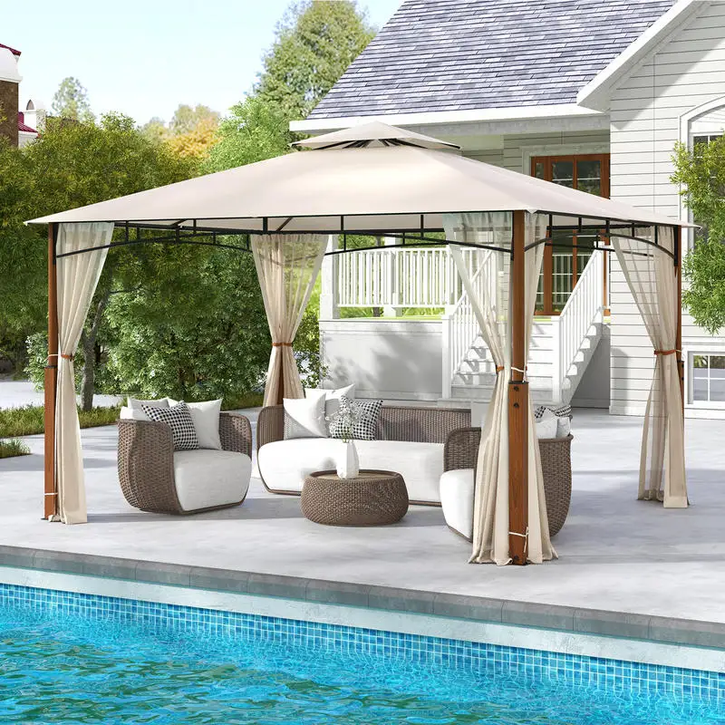 12 x 10 Feet Outdoor Patio Gazebo with Netting and 2-Tier Canopy Roof-Beige
12 x 10 Feet Outdoor Patio Gazebo with Netting and 2-Tier Canopy Roof-Beige
