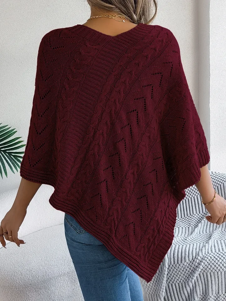 Loose Irregular Pullover Sweater Casual Solid Color V-neck Bat Sleeve Knitted Hollow Cape Autumn New Women Clothing 
Loose Irregular Pullover Sweater Casual Solid Color V-neck Bat Sleeve Knitted Hollow Cape Autumn New Women Clothing