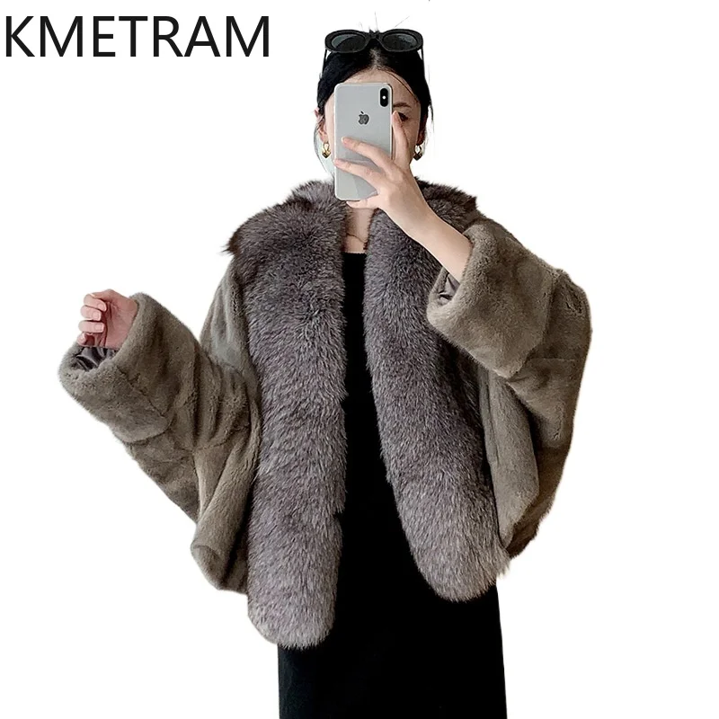 Женская куртка из 100% цельного норкового меха, роскошная женская куртка с рукавами «летучая мышь», серая шуба из натурального меха, зимняя одежда для женщин, воротник из лисьего меха 2025 Fourrure 
Женская куртка из 100% цельного норкового меха, роскошная женская куртка с рукавами «летучая мышь», серая шуба из натурального меха, зимняя одежда для женщин, воротник из лисьего меха 2025 Fourrure