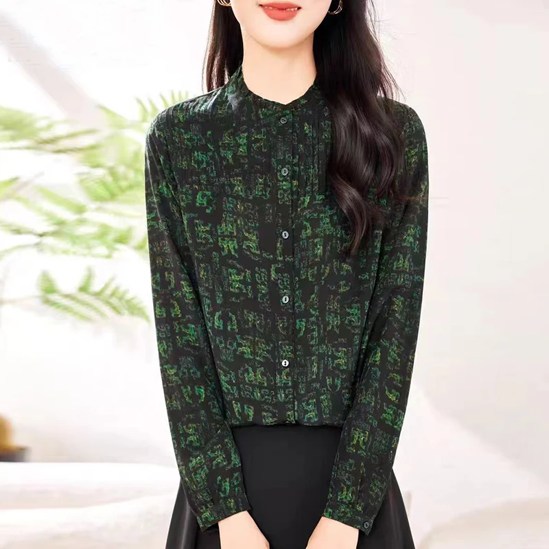 New 100% Real Silk Shirts For Women Elegant Blouses Long Sleeve Women's Vintage Print Shirt Loose Tops Woman Casual Blouse
New 100% Real Silk Shirts For Women Elegant Blouses Long Sleeve Women's Vintage Print Shirt Loose Tops Woman Casual Blouse