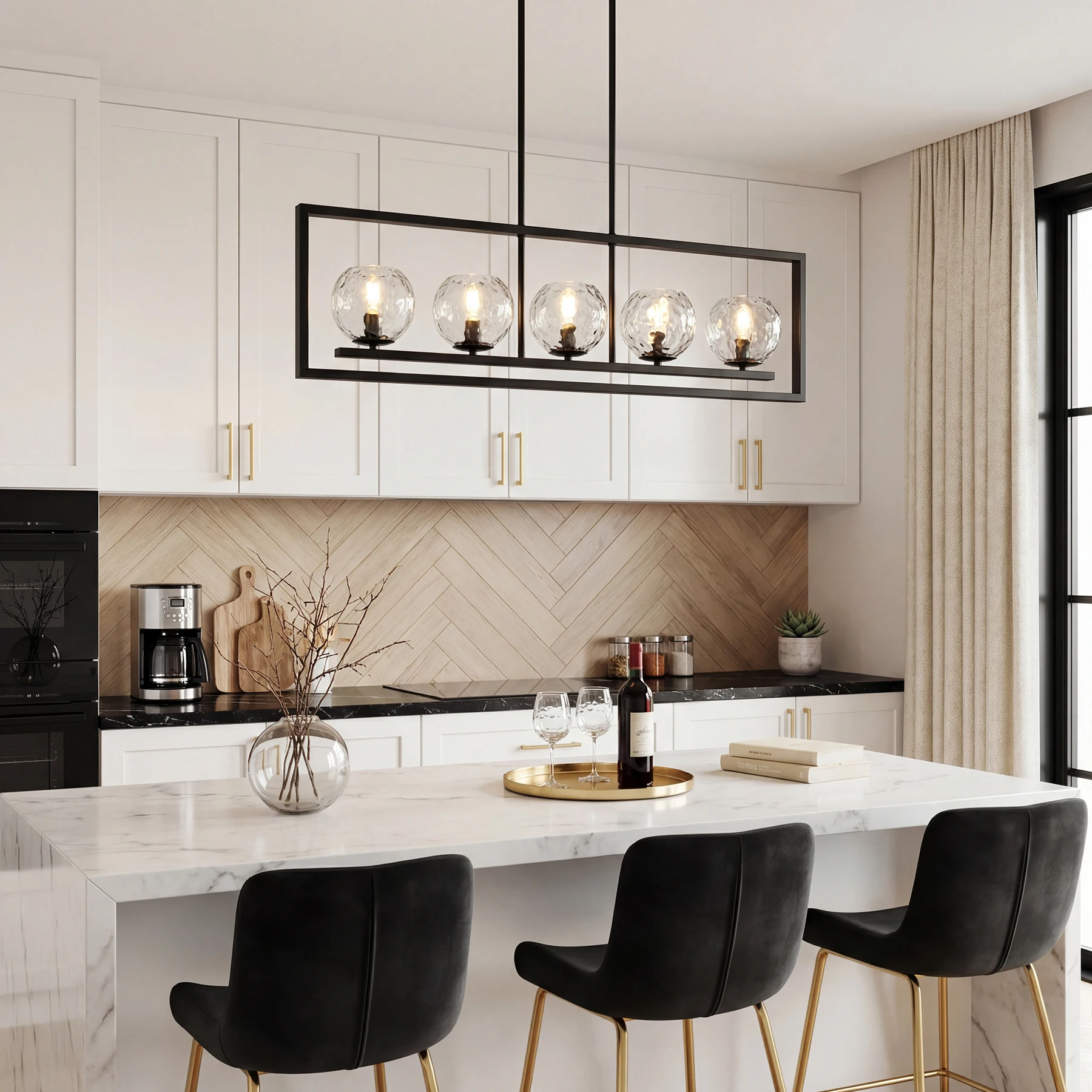 Tribesigns 39.37 in. L 5-Light Linear Kitchen Island Pendant Light, Matte Black Chandelier with Rippled Glass Shades
Tribesigns 39.37 in. L 5-Light Linear Kitchen Island Pendant Light, Matte Black Chandelier with Rippled Glass Shades