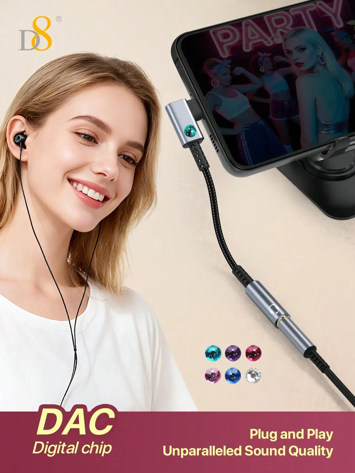 D8 USB C to 3.5mm Audio Adapter Type C Aux Headphone, DAC Stereo Mic HiFi Earphone Dongle
D8 USB C to 3.5mm Audio Adapter Type C Aux Headphone, DAC Stereo Mic HiFi Earphone Dongle