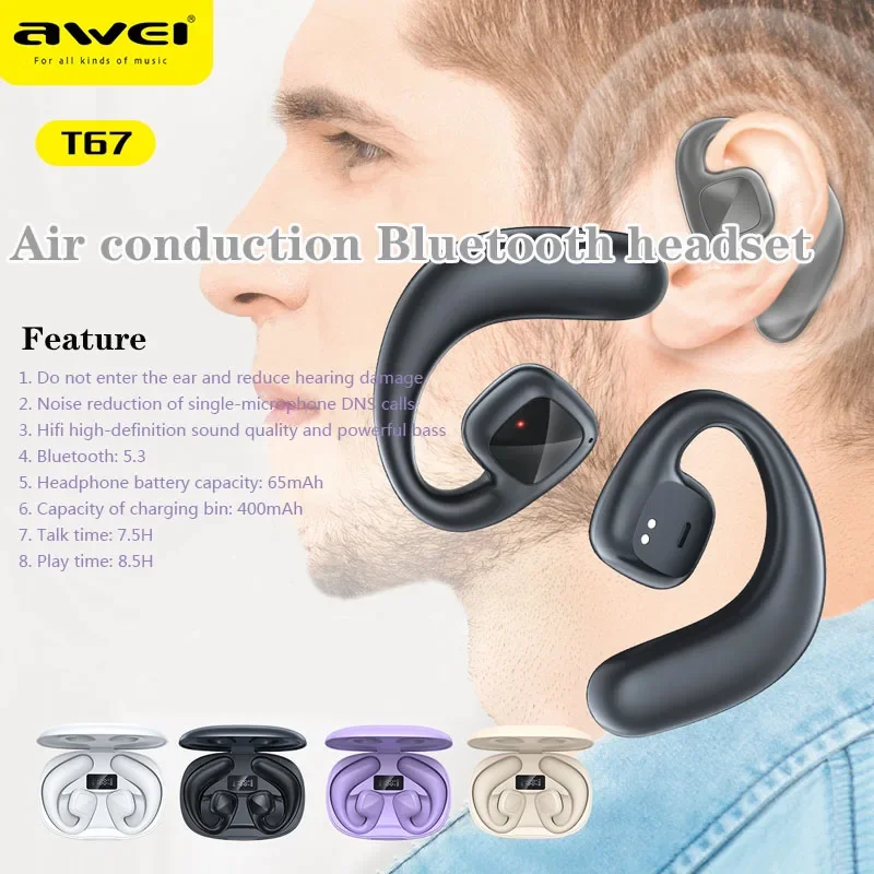 Awei T67 Air Conduction Wireless Bluetooth Headset Sport Waterproof Wireless Headphones HiFi Stereo Earbuds with Microphone
Awei T67 Air Conduction Wireless Bluetooth Headset Sport Waterproof Wireless Headphones HiFi Stereo Earbuds with Microphone