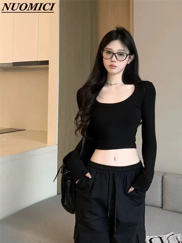 NUOMICI Black U-neck Collarbone Exposed Long Sleeve Knitted T-shirt Autumn Women's Clothes Sexy Fashion Slim Short Basic Top
NUOMICI Black U-neck Collarbone Exposed Long Sleeve Knitted T-shirt Autumn Women's Clothes Sexy Fashion Slim Short Basic Top