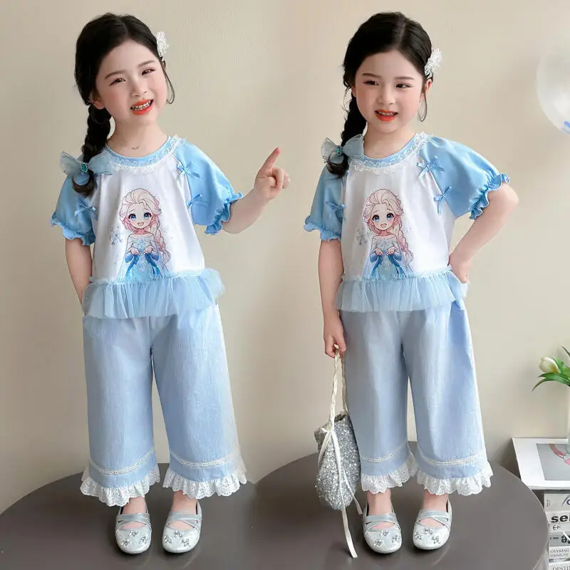 Girls Bow Puff Sleeve T Shirt Trouser Suit Summer New Style Girls Cartoon Fashion Soft Short Sleeved Wide Leg Pant Two Piece Set
Girls Bow Puff Sleeve T Shirt Trouser Suit Summer New Style Girls Cartoon Fashion Soft Short Sleeved Wide Leg Pant Two Piece Set