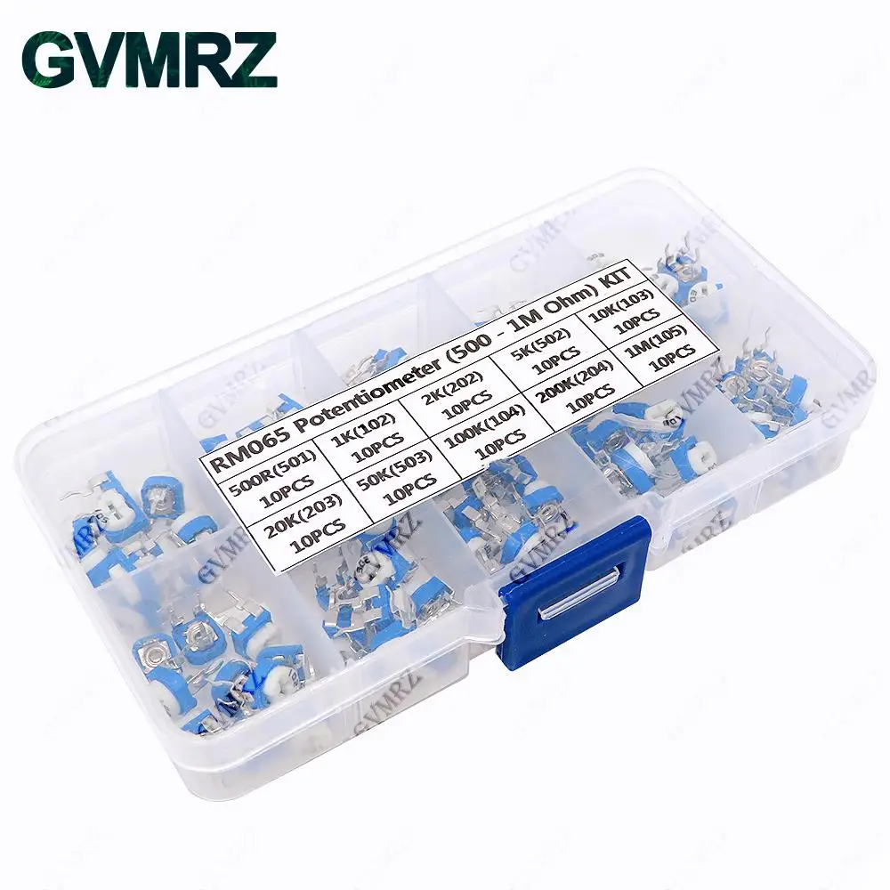 100PCS 10Values RM065 Potentiometer Kit (500Ω-1MΩ) in Box for DIY Electronic Circuit Project
100PCS 10Values RM065 Potentiometer Kit (500Ω-1MΩ) in Box for DIY Electronic Circuit Project