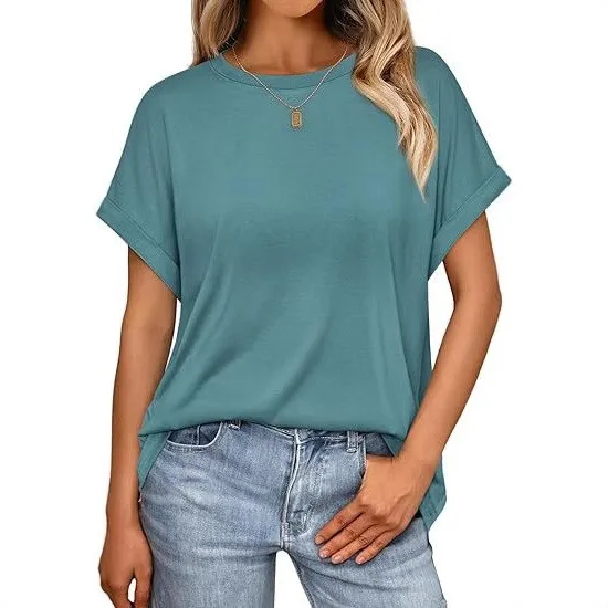 Women Short Sleeve T Shirt Loose Fit Oversized Solid Color Tops For Woman Round Neck Drop Shoulder Tee Wide Sleeve Cotton Tee
Women Short Sleeve T Shirt Loose Fit Oversized Solid Color Tops For Woman Round Neck Drop Shoulder Tee Wide Sleeve Cotton Tee