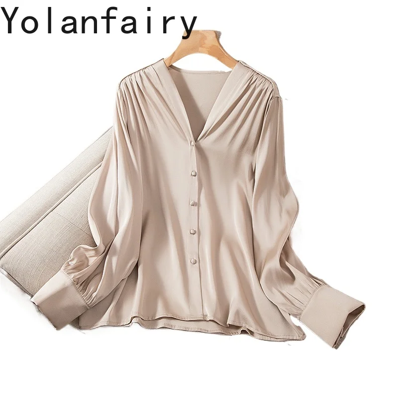 YOLANFAIRY 93% Genuine Mulberry Silk Long Sleeve Shirts Woman Classic Hemp Rope Shirt Milk Tea Color Women Shirts Tops camisas
YOLANFAIRY 93% Genuine Mulberry Silk Long Sleeve Shirts Woman Classic Hemp Rope Shirt Milk Tea Color Women Shirts Tops camisas