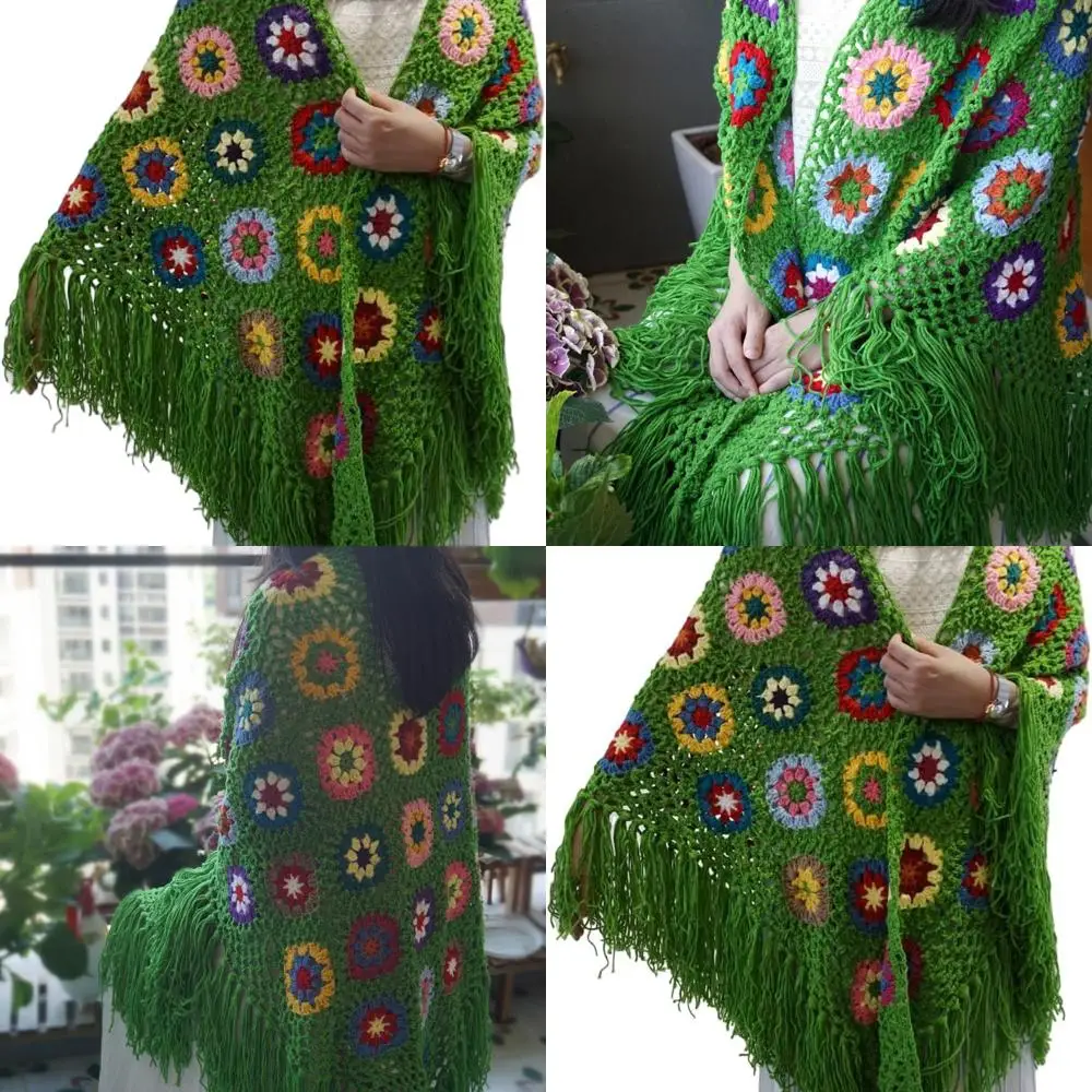 Handcrafted Crochet Fringe Poncho Shawl, 70x34in, Granny Square Design for Women's Sweater Coat
Handcrafted Crochet Fringe Poncho Shawl, 70x34in, Granny Square Design for Women's Sweater Coat