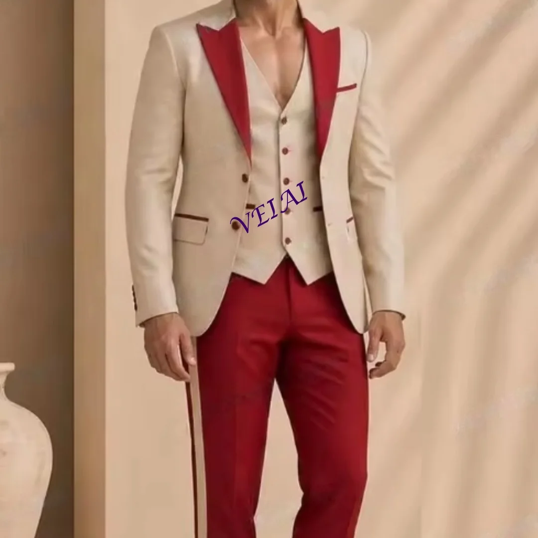 CustomizedFormal New Beige And Red Men Suit Groom Groomsman Wedding Party Prom Business Male Tuxedos 3 Piece Set Blazer Vest Pan
CustomizedFormal New Beige And Red Men Suit Groom Groomsman Wedding Party Prom Business Male Tuxedos 3 Piece Set Blazer Vest Pan