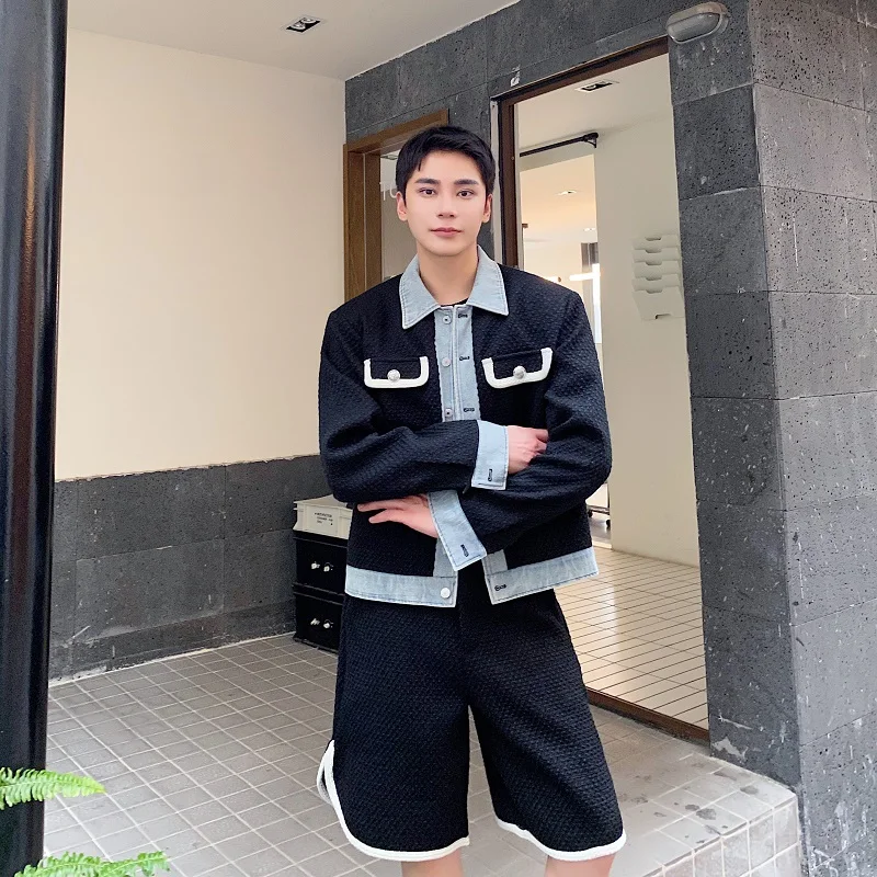 Fall Faion Denim Patchwork Color Blo Collar Jaet Men's orts One Set of Clothes Youth Sle Long Sve ort Length
Fall Faion Denim Patchwork Color Blo Collar Jaet Men's orts One Set of Clothes Youth Sle Long Sve ort Length