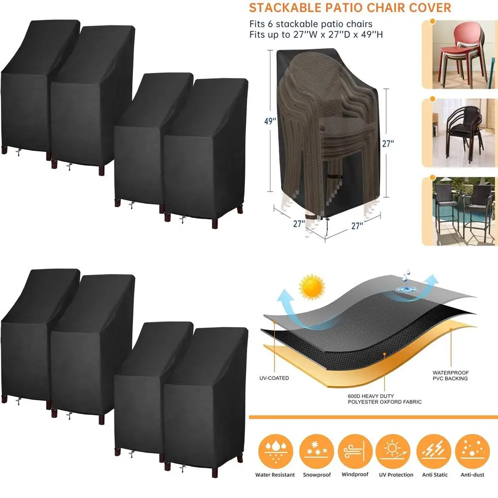 Водонепроницаемые уличные чехлы для стульев, складные, из прочной ткани 600D, подходят для 4-6 стульев, 27x27x49, комплект из 4 штук
Водонепроницаемые уличные чехлы для стульев, складные, из прочной ткани 600D, подходят для 4-6 стульев, 27x27x49, комплект из 4 штук