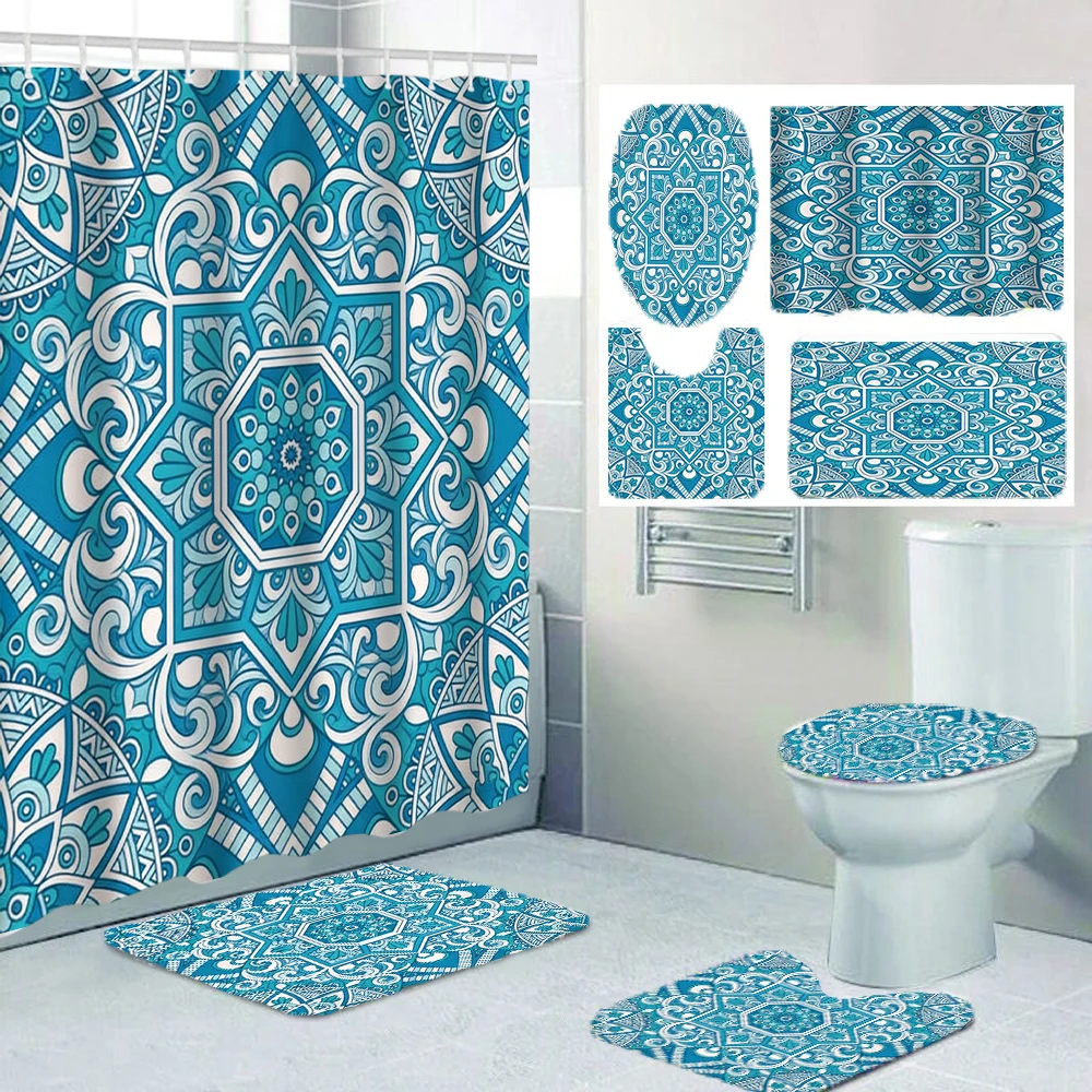 4/1 Geometric Pattern Shower Curtain Set, Toilet Seat Decoration, Shower Curtain with Carpet and Toilet Lid, Size 70.8x70.8 inch
4/1 Geometric Pattern Shower Curtain Set, Toilet Seat Decoration, Shower Curtain with Carpet and Toilet Lid, Size 70.8x70.8 inch