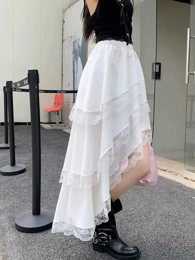 Korean Style White Lace Asymmetrical Midi Skirt Women's plus Size Summer Loose A-Line Skirt High Waist Non-Stretch Fabric
Korean Style White Lace Asymmetrical Midi Skirt Women's plus Size Summer Loose A-Line Skirt High Waist Non-Stretch Fabric