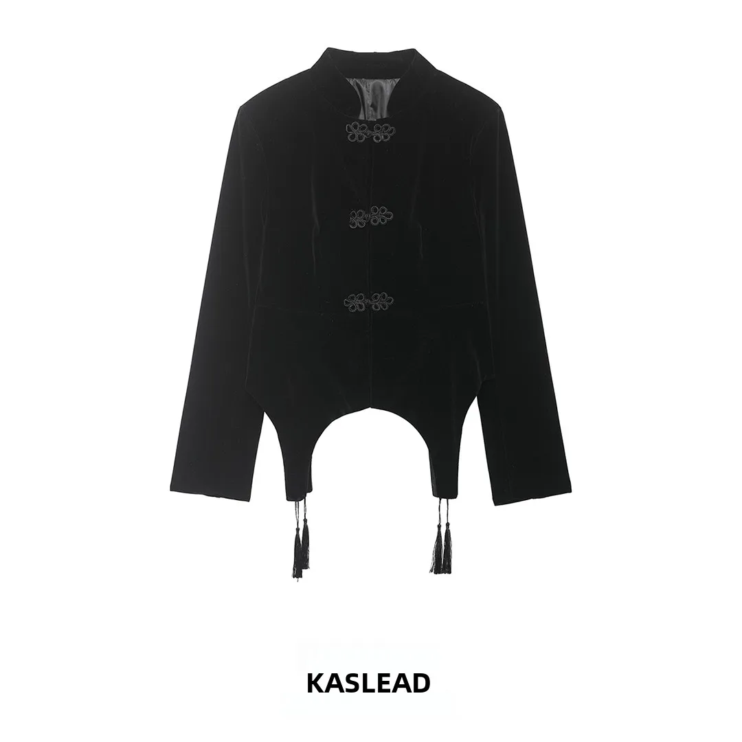 KASLEAD New Street Style Short Velvet Jacket Women's Fashion Simple Design Button Decorated Half High Collar Top
KASLEAD New Street Style Short Velvet Jacket Women's Fashion Simple Design Button Decorated Half High Collar Top