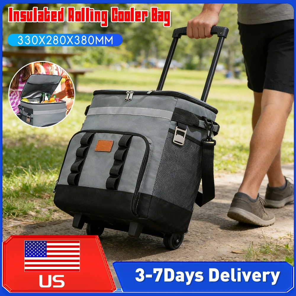 35L Rolling Insulated Cooler Bag with Wheel 3Layer Thermal Leak Proof Dual Compartment for Travel BBQ Picnic Beach Food Delivery
35L Rolling Insulated Cooler Bag with Wheel 3Layer Thermal Leak Proof Dual Compartment for Travel BBQ Picnic Beach Food Delivery