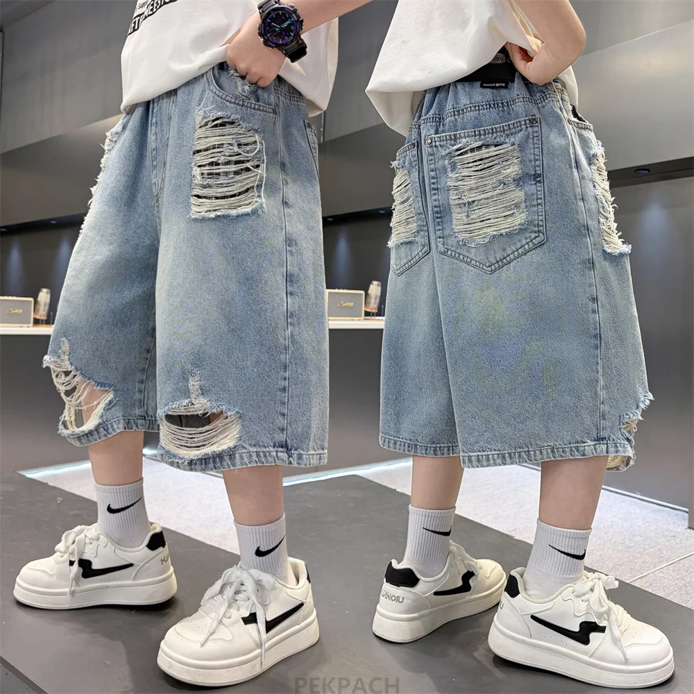 Cool Stylish Kids Boys Street Design Destroyed Broken Denim Shorts With Holes Children Fashion Streetwear Knee Length Capris
Cool Stylish Kids Boys Street Design Destroyed Broken Denim Shorts With Holes Children Fashion Streetwear Knee Length Capris
