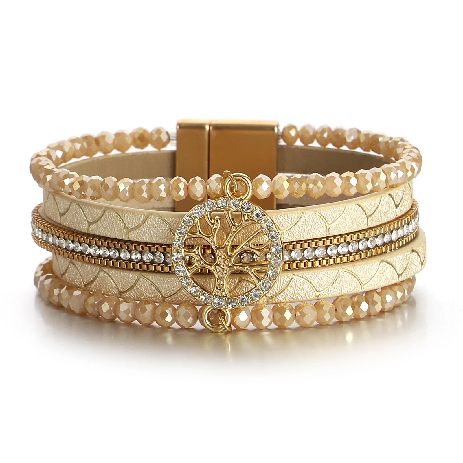 Amorcome Luxury Rice Bead Tree of Life Heart Leather Bracelet for Women Gold Color Multilayer Stackable Bangle Party Jewelry
Amorcome Luxury Rice Bead Tree of Life Heart Leather Bracelet for Women Gold Color Multilayer Stackable Bangle Party Jewelry